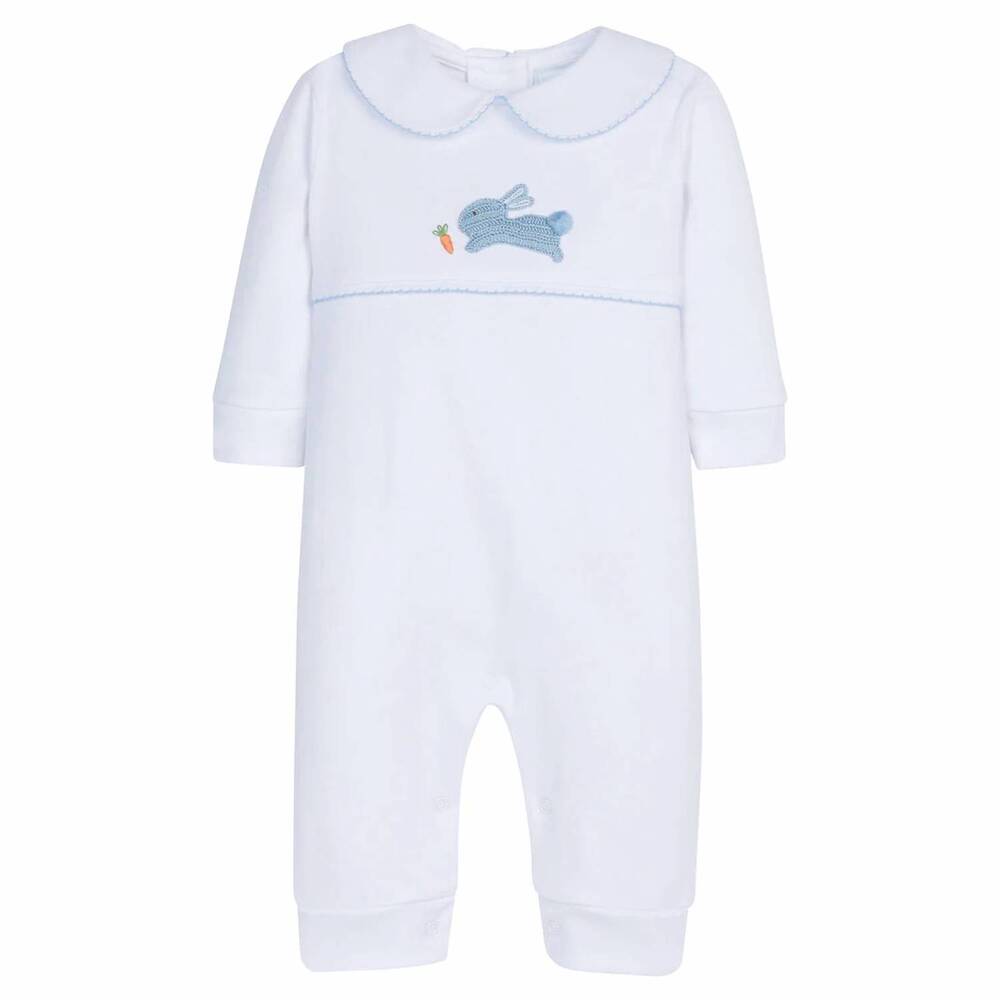 NEW LITTLE ENGLISH kids' crochet playsuit in blue bunny